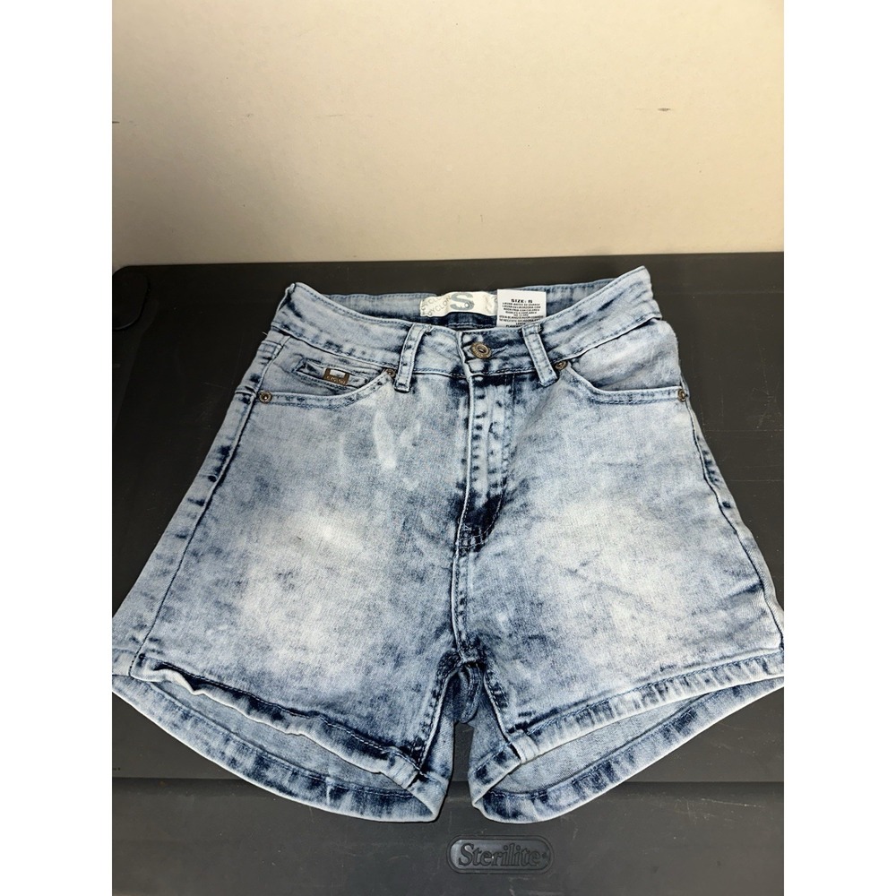 Cyclon Denim‎ Shorts Womens Size S Light Blue Acid Wash High Rise Stretch *FLAW*